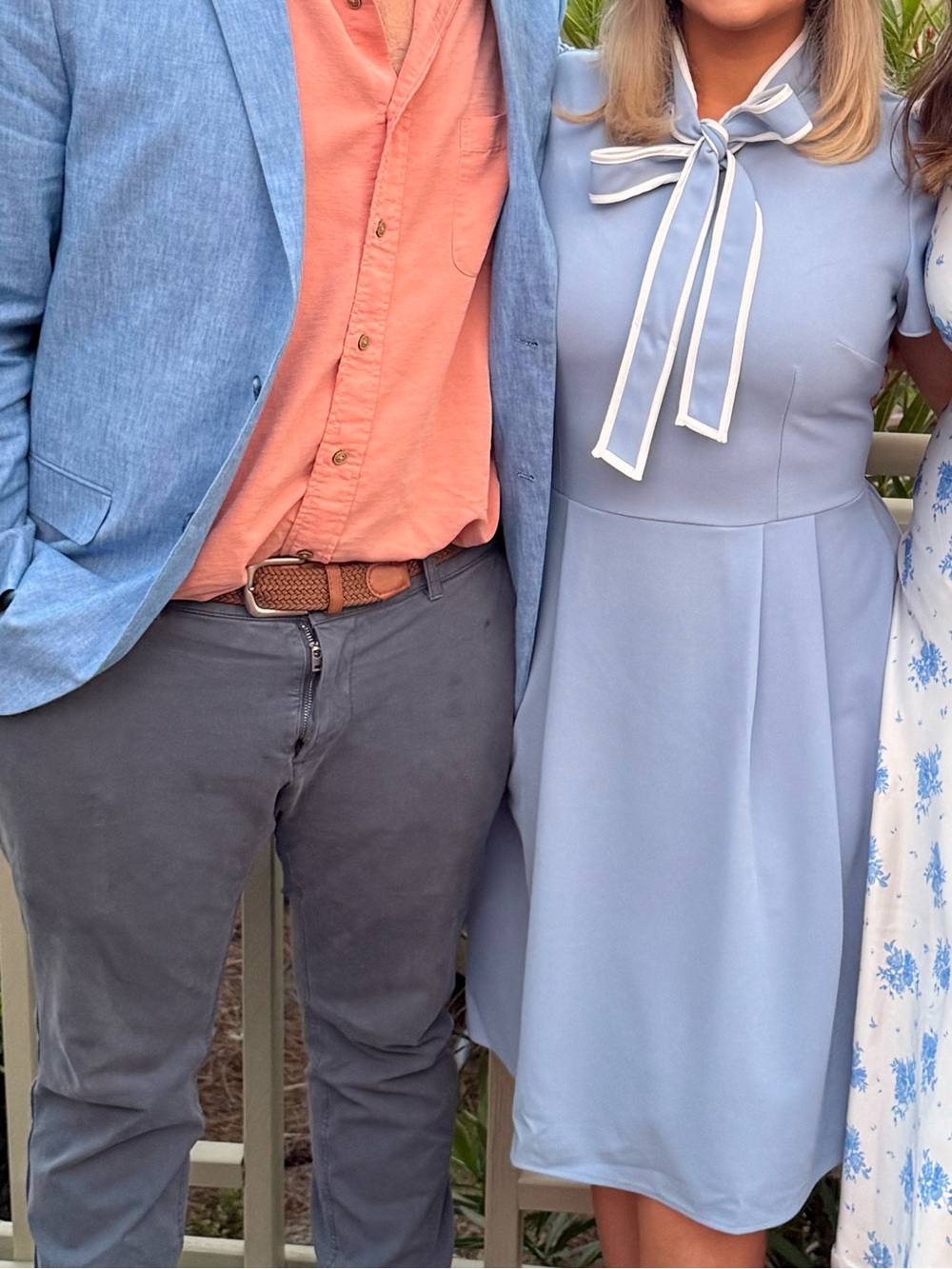 Classic Light Blue Tie-Neck Midi Dress with White Trim - Picture 2 of 2